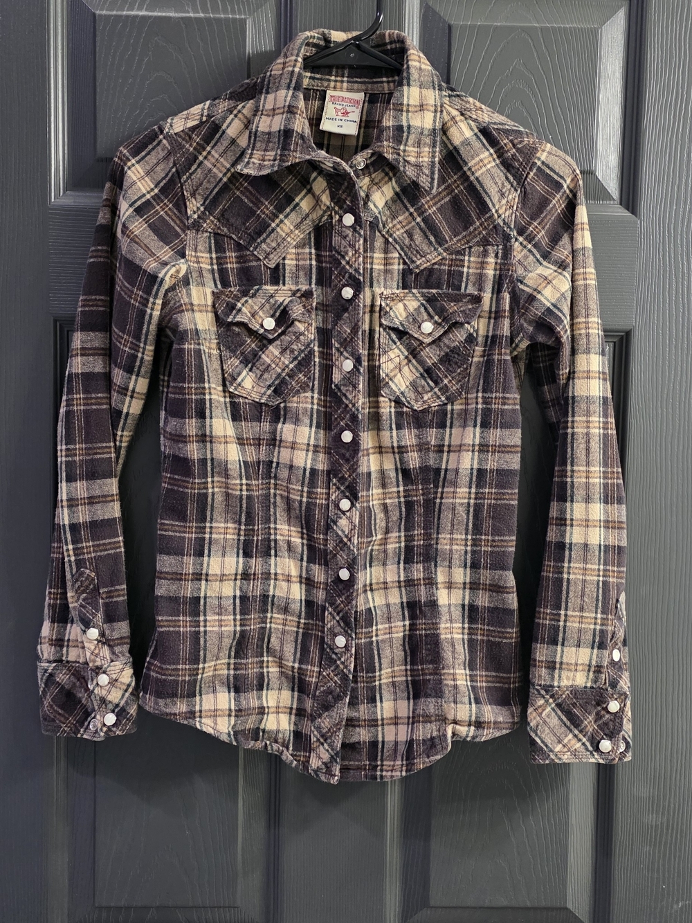 True Religion Plaid Button-Front Shirt - Brown & Cream